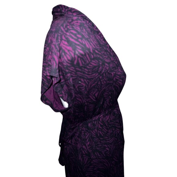 French Connection Abstract Print Cap Sleeve Dress Sz Medium Burgundy & Navy - Picture 10 of 12